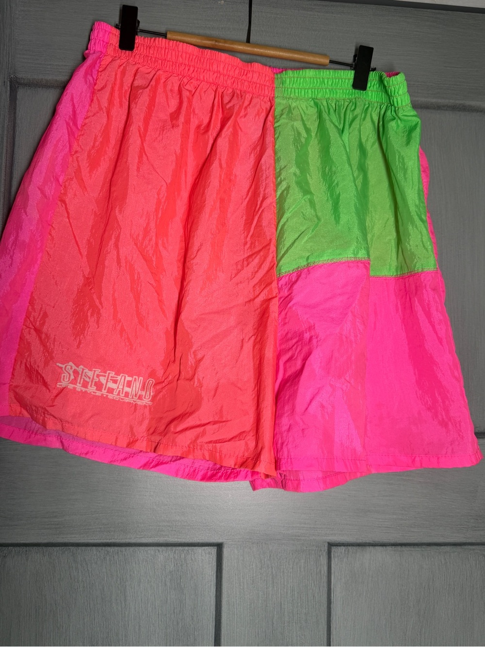 Vintage Stefano Women’s Neon Shorts Made USA Pink Green Colorblock 80s 90s
